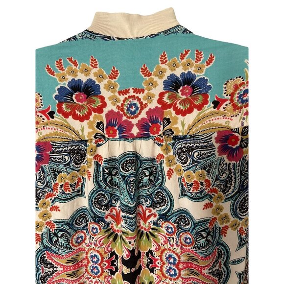 Angie Colorful Bohemian Paisly Print Bomber Jacket floral bright cream pink blue - Picture 6 of 9